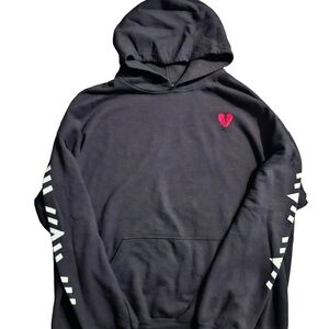 Black Hoodie with Pink Heart Detail - Men's Pullover